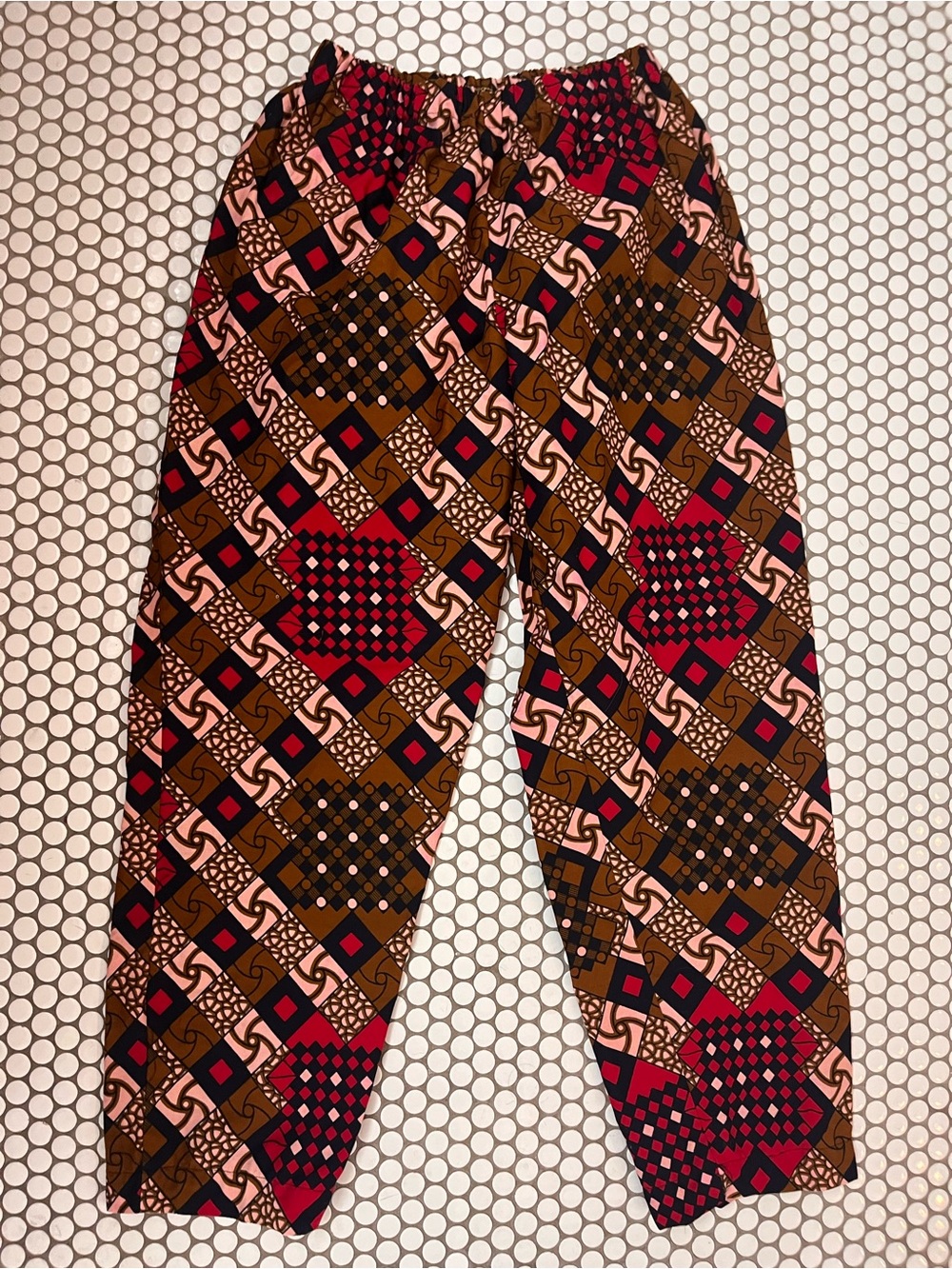 Women’s Geometric Maximalist Print Casual Pants - Brown & Red